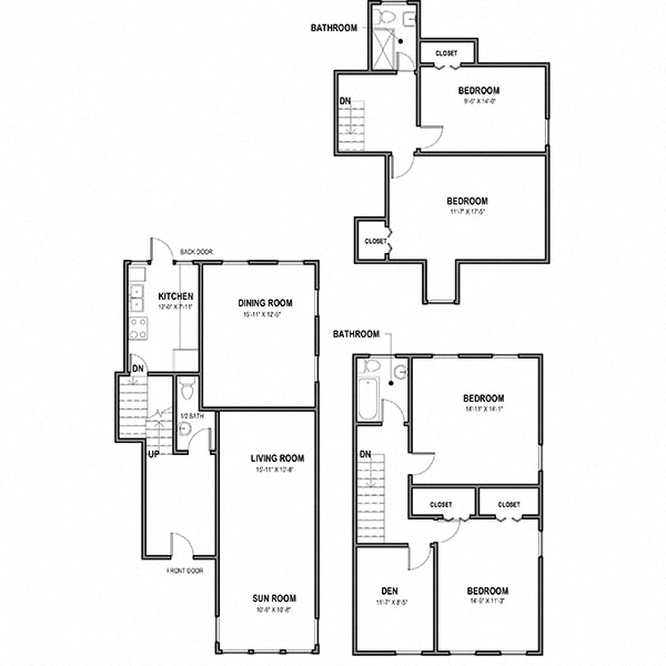 Floor plan for 4 beds, 2.5 baths, 1605 sqft